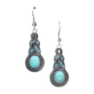 Boho Silver Turquoise Rhinestone Earrings NWOT